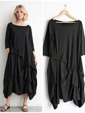 Porto San Francisco Grey Babylon Jersey Asymmetrical Midi Dress Sz XL Lagenlook